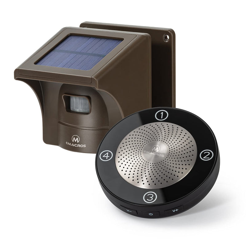 eMACROS 1/2 Mile Long Range Solar Wireless Driveway Alarm Outdoor Weather Resistant Motion Sensor & Detector-Security Alert System-Monitor & Protect Outside Property 1 receiver and 1 sensor