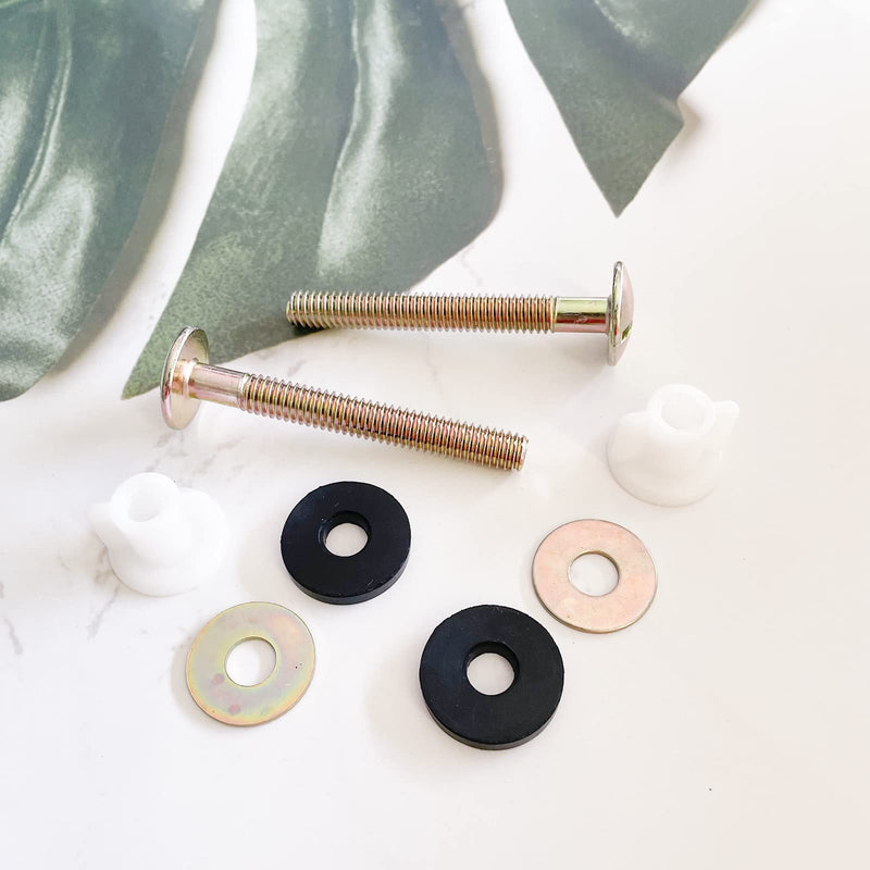 2Pcs Universal Toilet Seat Bolt and Screw Set, Heavy Duty Toilet Seat Hinge Bolts with White Plastic Nuts, Metal and Rubber Washers, Replacement Parts for Top Mount Toilet Seat Hinge