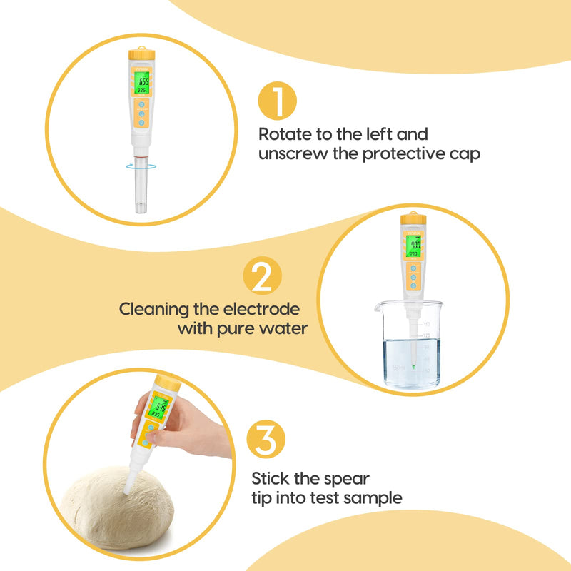Digital pH Meter for Food, pH Probe for Sourdough and Bread Dough, Checking The pH of Fermenting Sausages and Salami, Waterproof pH Tester for Solid and Liquid Soft Soil Sample… pH Meter only