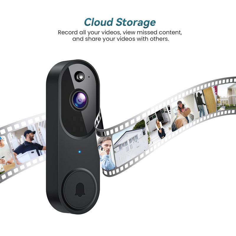 Wireless Wi-Fi Video Doorbell Camera with Two Way Audio, AI Motion Detection, Night Vision and Cloud Storage Black