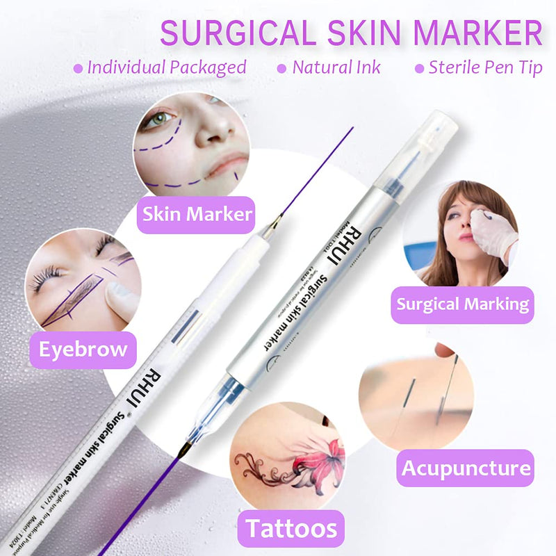 Surgical Skin Marker Pen 4-Pack Professional Sterile Tip Tattoo Stencil Markers Pen Scribes Purple, Individually Wrapped (Tip Size: 0.5mm/1mm/3.5mm)