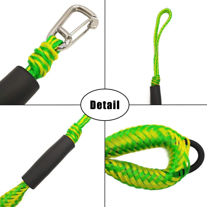 4 Ft Bungee Dock Line for Boats,Built-in Snubber,Dock Lines with Stainless Steel Clip,Scalable Boat Accessories Suitable for Kayak,Jet Ski,Pontoon, Canoe, Power Boat (Green with Hook 2P) Green with hook 2P