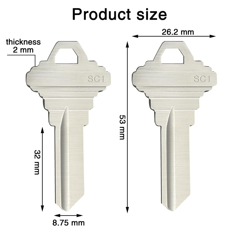 Blank Keys SC1 Key Blanks Pack of 50 Blank Key House Office Brass Key Blank, Silver