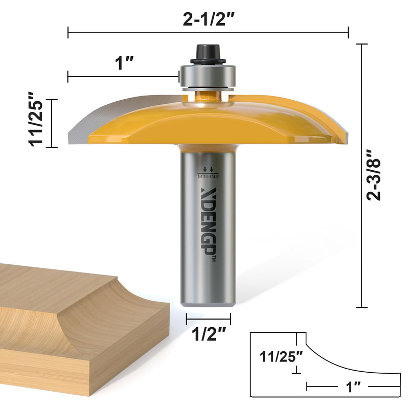 Cove Raised Panel Router Bits 1/2 Shank for Cove-Cut, 2-1/2-Inch Diameter, Shaker Raised Cabinet Door Making Frame Panel Design Router bits for use with Rail and Stile Moulding Router bit Cove - 2-1/2" Diameter - 1/2" Shank Raised Panel Router Bit