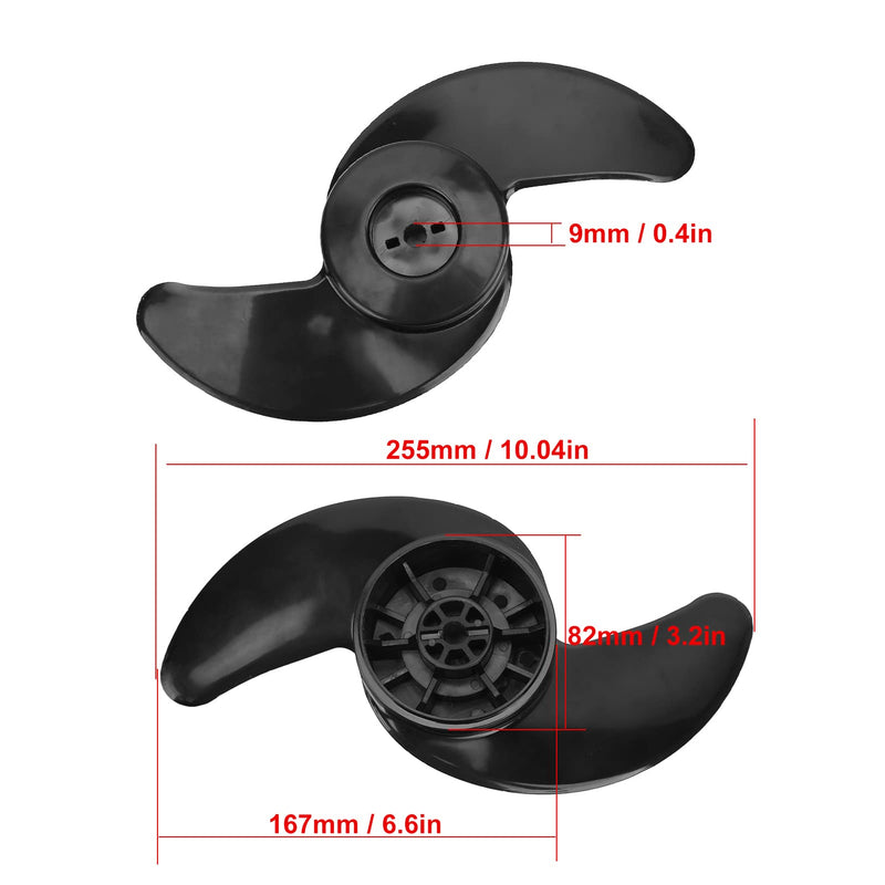 2 Blade Plastic Outboard Propeller Kit - Electric Trolling Motor Parts for 50lb-88lb Outboards, 12V-24V Motors, Black