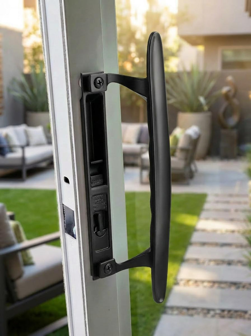 Sliding Patio Door Handle Set, Non-Keyed Black Diecast Replacement Handle, Fits 1" to 1-1/8" Thick Sliding Glass Doors, 6-5/8" Hole Spacing, Non-Handed Reversible Design 6-5/8" H.C Non Keyed