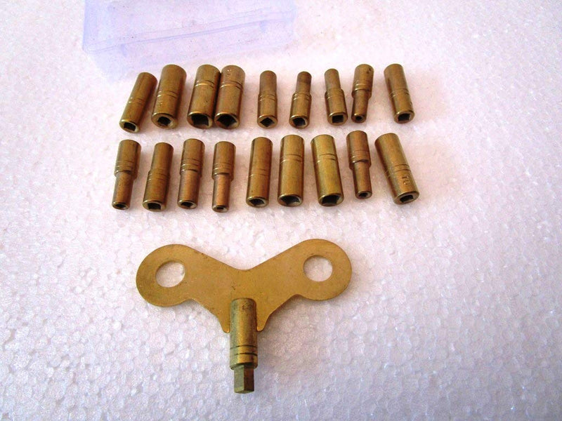 Brass Blessing :Universal Brass Clock/Watch Key Set of 18 Keys, Odd & Even Sizes 5020
