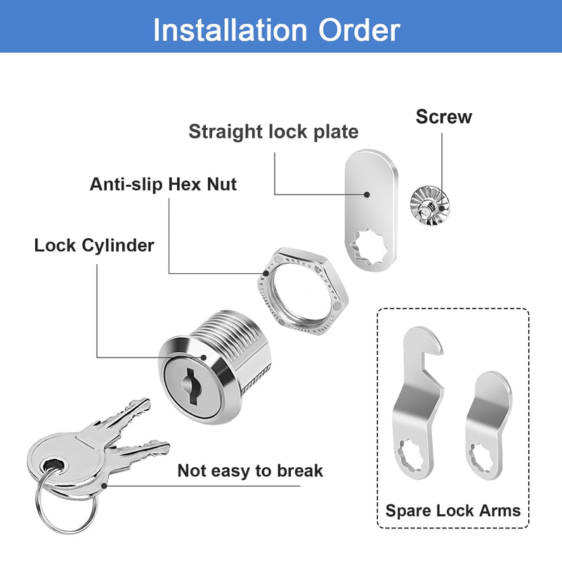 Cabinet Locks with Keys, 5/8" Cam Locks Keyed Alike, Tool Box Lock for Truck Pickup Mailbox Cabinet Cam Lock Toolbox Lock Replacement Set, Zinc Alloy (20 Pack, 5/8 Inch) 20 Pack