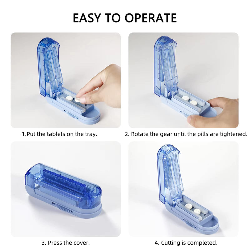 Multiple Pill Splitter, Adjustable Pill Cutter, Stainless Steel Cutting Blade & Blade Guard, with Accurate Pill Alignment, for Cutting Small Pills or Large Pills in Half (Blue) Blue