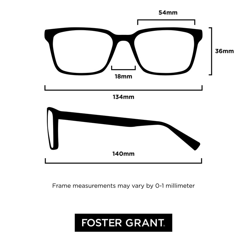 Foster Grant Conan Multifocus Reading Glasses Shiny Black/Transparent 2.5 x