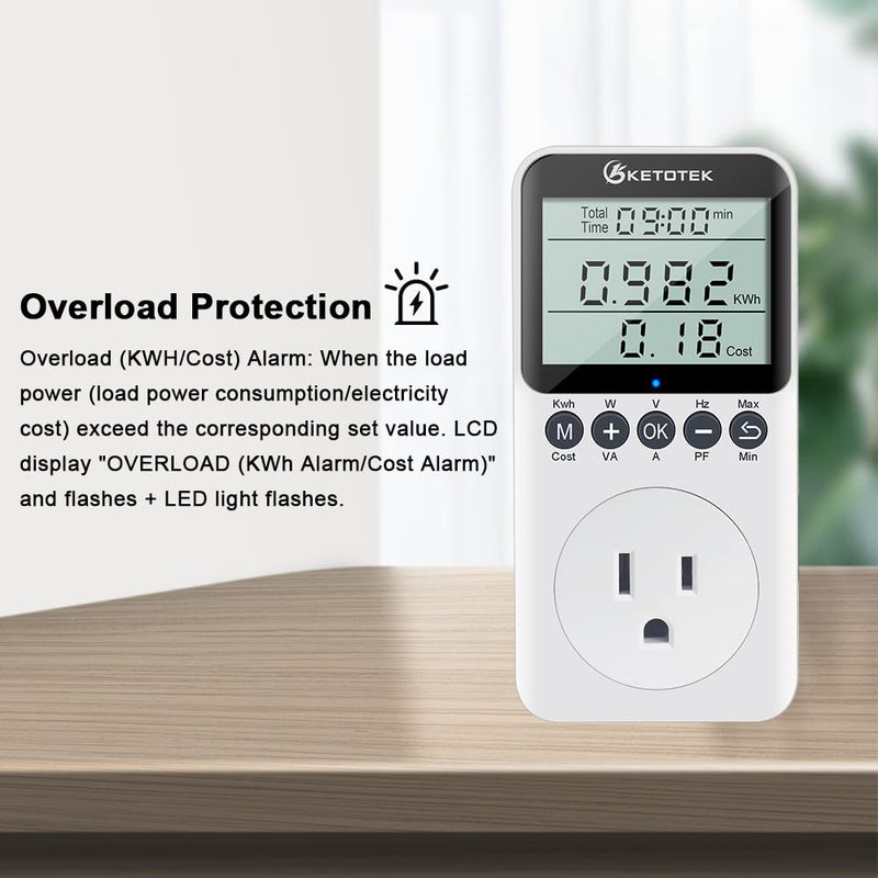Watt Meter Plug-in Socket Power Meter, Kilowatt Wattage Voltage Tester, Home Electricity Usage Monitor Overload Protection, LCD Display Energy Voltage Amps Power Consumption Meter B0306USPRO