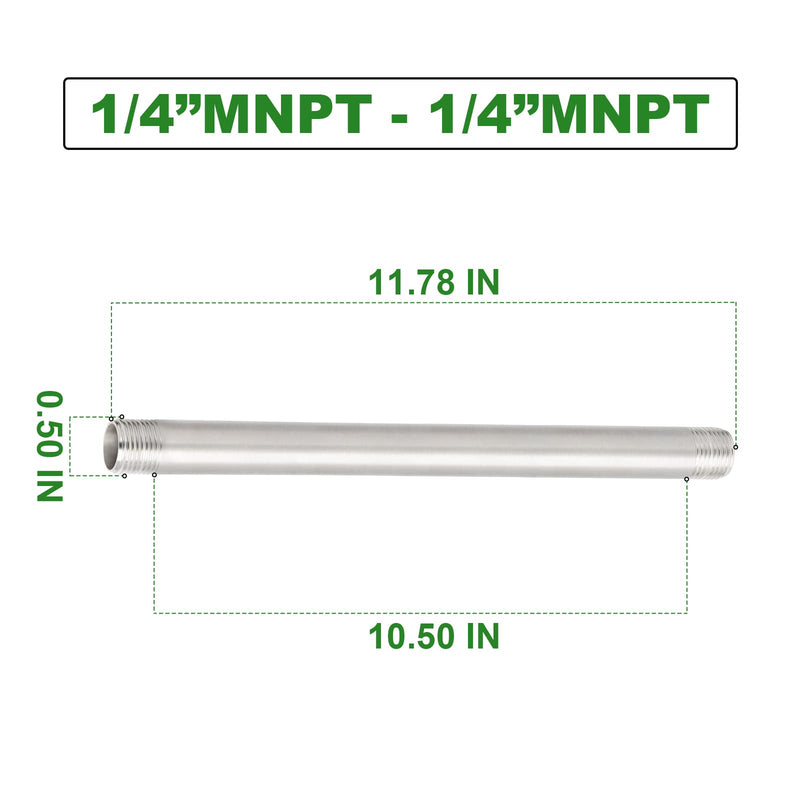 TAISHER 2Pcs Stainless Steel Pipe Fittings, 1/4" NPT x 1/4" NPT Male Threaded, 12" Length Nipple Cast Pipe 1/4" NPT(Male x Male) 12"(300mm) Length