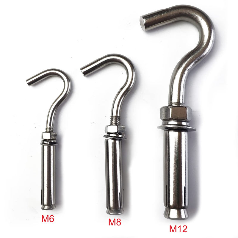 Expansion Hook Anchor Bolt 10 Pack M6 304 Stainless Steel Concrete Wall Hook Heavy Duty Open Cup Hook Expansion Bolts for Concrete Wall