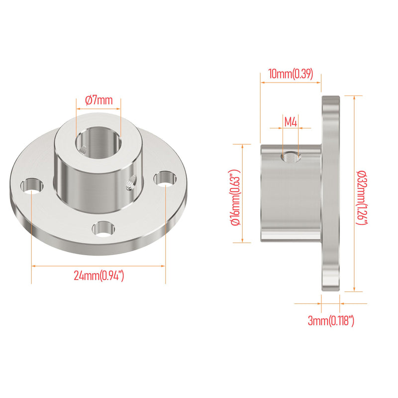 2Pcs 7mm(0.28 in) Flange Shaft Coupling, Rigid Coupling Motors Guide Support Coupler, High Hardness Connector Flanged Mount for DIY RC Model Motors Coupler with Set Screws & Wrench 7mm id-16mm od