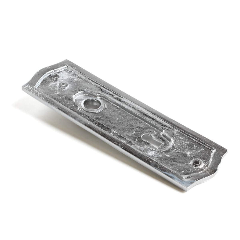 Renovators Supply Manufacturing Door Back Plate Chrome Finish Brass 7-1/4 in. Escutcheon Cover Beaded Doorplate with Keyhole Pack of 1 Chrome-keyhole