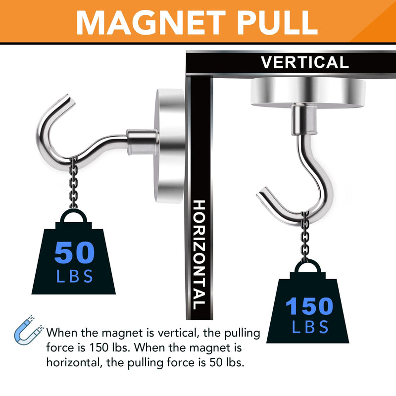 DIYMAG 6 Packs Magnetic Hooks,150 lb Heavy Duty Neodymium Magnets with Hooks for Refrigerator, Strong Cruise Ship Essentials Hooks for Hanging, Magnetic Hanger for Grill 150lbs Silver-6P