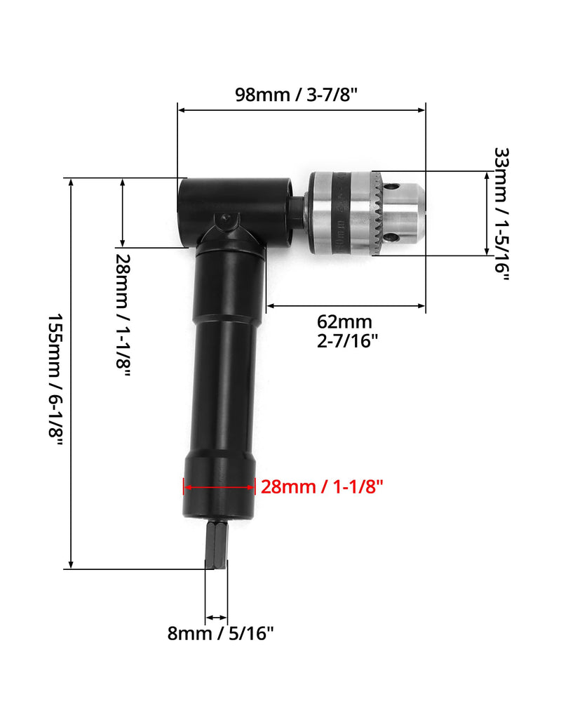 QWORK 90 Degree Right Angle Drill Attachment Adapter with 8mm Hex Compatibility for Power and Hand Drills
