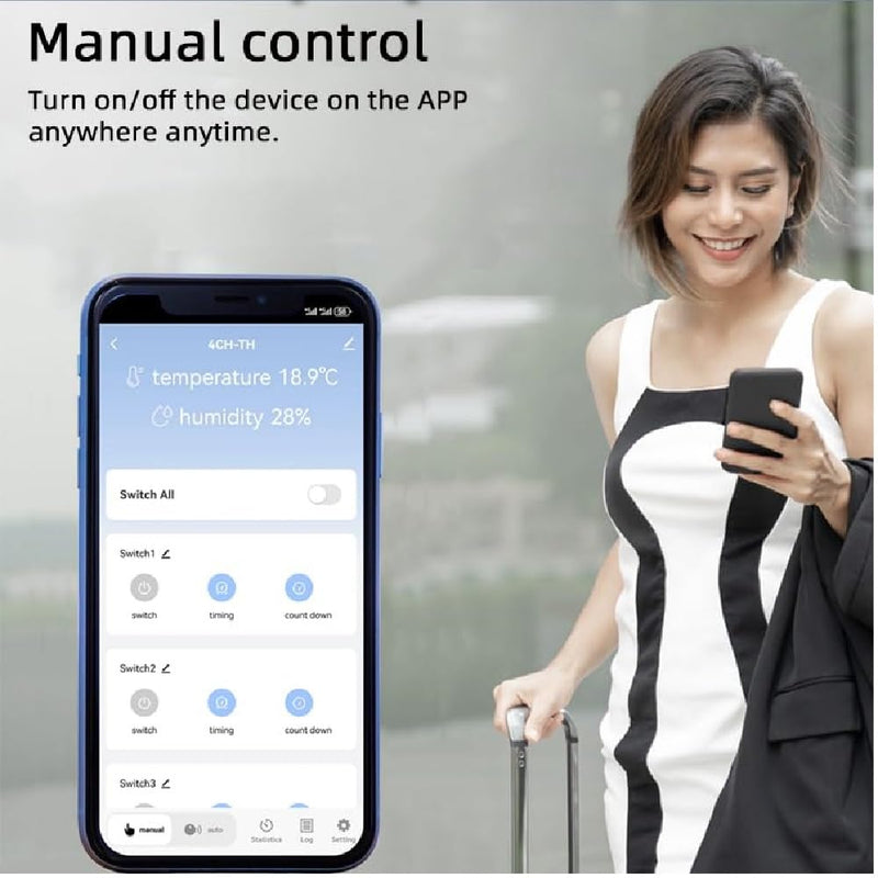 4CH Zigbee Temperature & Humidity Controller Wireless Relay, USB 5V or DC 7-32V Input, Extendable Probe Sensor, -20°C-80°C,Tuya App Remote (DC 7-32V)
