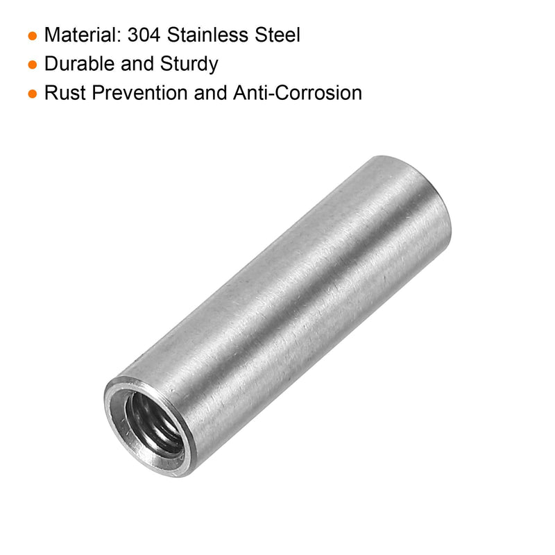 uxcell 10Pcs M4 Round Connector Nuts, 304 Stainless Steel Coupling Nut 20mm/0.8" Length Sleeve Rod Bar Stud Nut for Bracket, M4x20x6mm 10