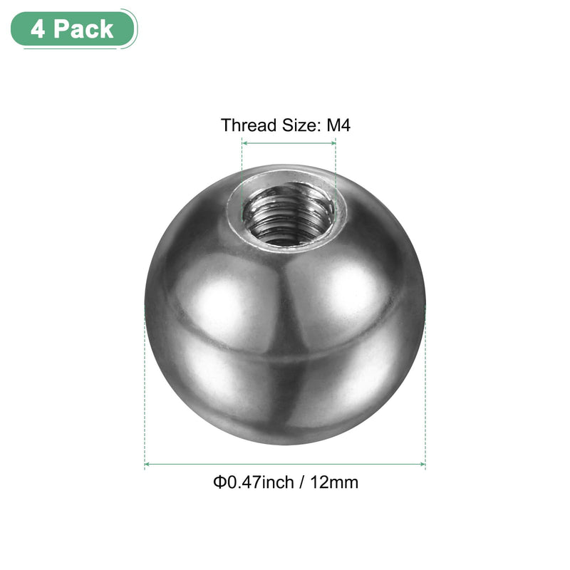 4Pcs Threaded Ball Nut Knobs, M4x12mm 304 Stainless Steel Female Thread Ball Nut Cap for Lighting Fixtures/Machinery/DIY, Round Solid Screw Cap Cover [Silver] 4