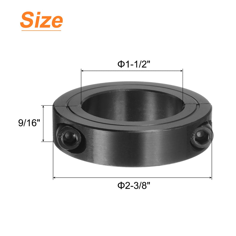uxcell 4pcs Double Split Clamp-On Shaft Collar for 1-1/2" Shaft, Two-Piece Clamping Collar, 2-3/8" OD, 9/16" Thick, #45 Steel Axle Collar Clamp, Set Screw Style