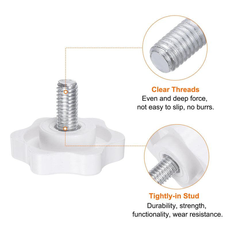 HARFINGTON 10pcs Star Knobs M6 x 12mm Male Thread 32mm Plastic 6-Point Head Stud Knob Hand Tightening Clamping Screw Replacement Threaded Handle, White