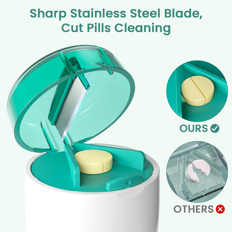 3-in-1 Pill Crusher and Pill Cutter with Storage Compartment for Tablets, Pill Grinder Fine Powder, Pill Cutter Splitter for Small or Large Pills