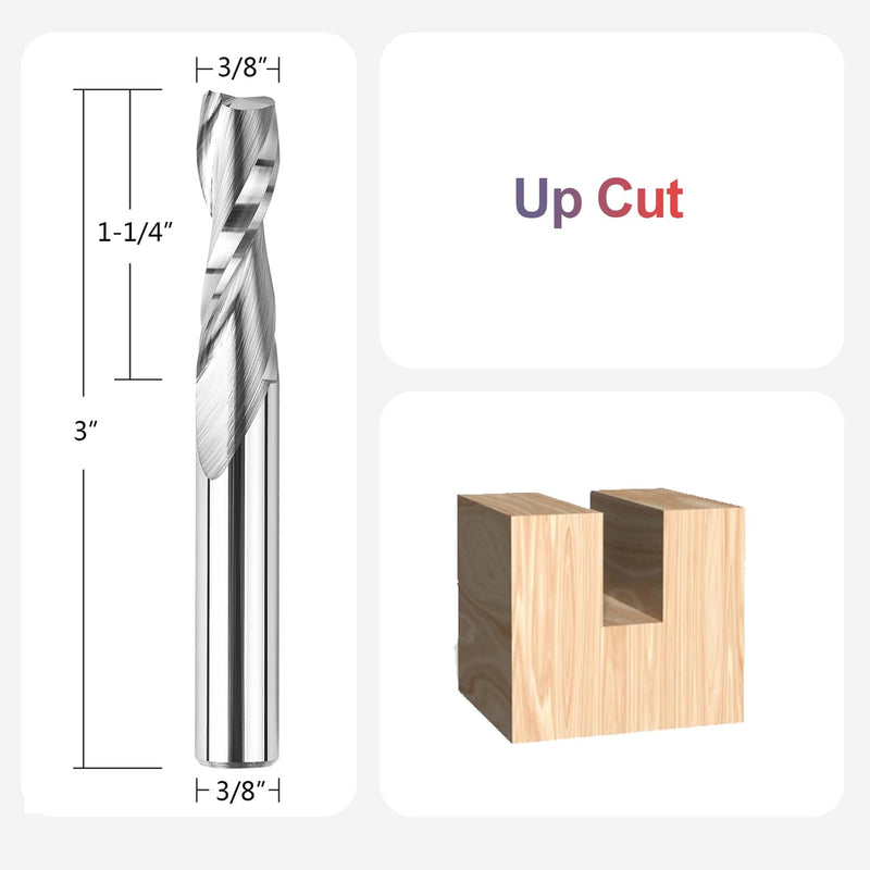 SpeTool Upcut Spiral Router Bit 3/8 Inch Shank 1-1/4 Inch Cutting Length Solid Carbide CNC Wood Router Engraving Bits UP CUT