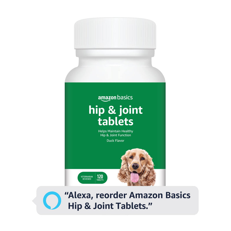 Amazon Basics Dog Hip & Joint Daily Chewable Tablets, with Glucosamine, MSM, and Chondroitin, Duck Flavored, 120 Count (Previously Solimo) 120 Count (Pack of 1)