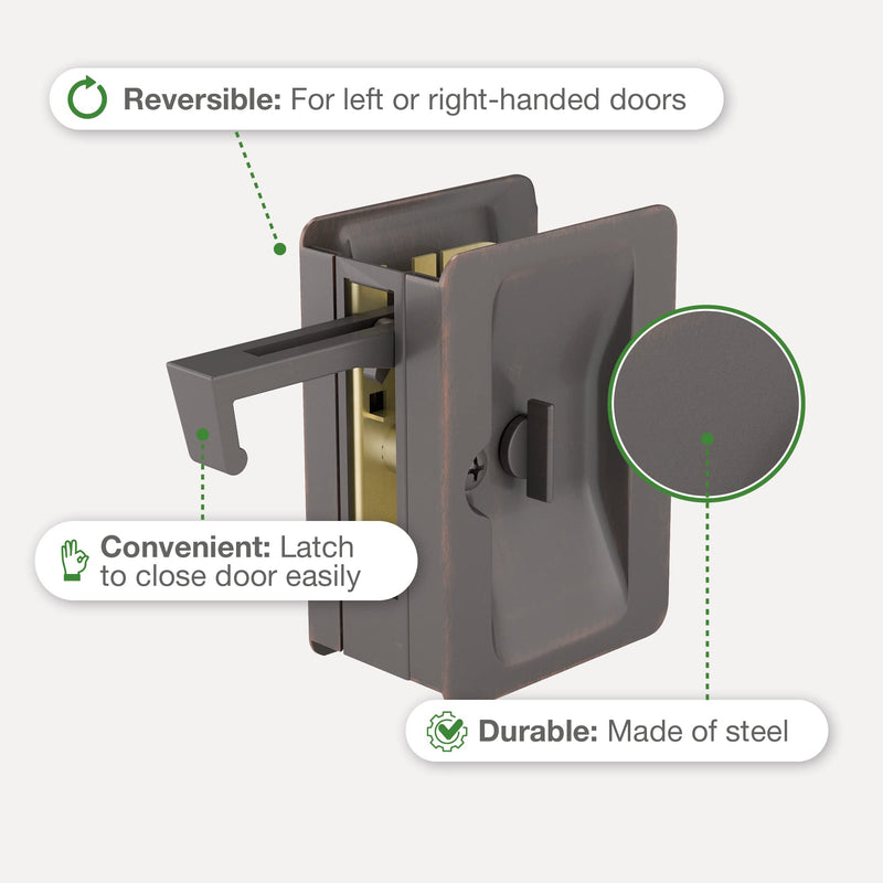 Richelieu Hardware 1701ORBPSBC Onward Pocket Door Pull, Privacy Lock, 3 1/4 in (82 mm), Rectangular, Oil-Rubbed Bronze
