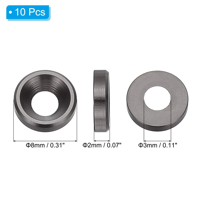 PATIKIL M3 Finishing Countersunk Washers, 10 Pack Head Washers Alloy Aluminum Screw Gaskets for Screw Bolt RC FPV PC Mechanical Accessories Parts, Iron Gray