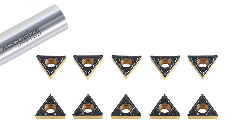 Accusize Industrial Tools Carbide Inserts, TCMT21.51-P3, 2224-1028 | CVD Coated, 1/4 in I.C, 3/32 in Thick, 0.110 in Hole, 1/64 in Radius, 10 Pcs/Box TCMT21.51, CVD Coating
