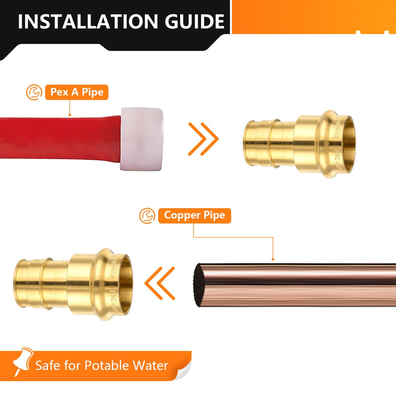 5PC HeSun 1/2" Copper Press X 3/4" PEX-A Expansion Adapter(PRESS197-5) 5 1/2" PRESS X 3/4" PEX-A