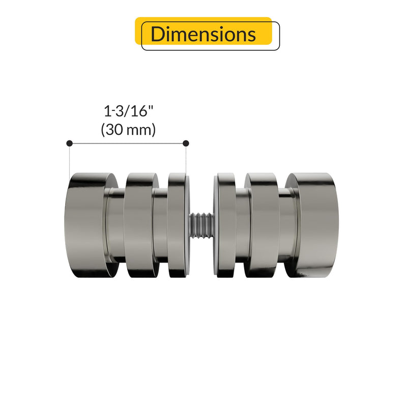 Brixwell Shower Door Pull Knob Double Groove, Solid Brass Material with Brushed Nickel Finish, 1-3/16" Projection for Glass or Commercial Shower Door Handle