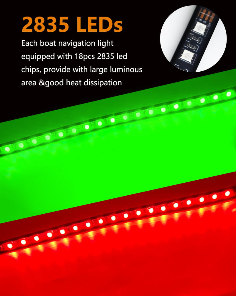 Navigation Lights for Boats LED, Boat Navigation Lights, Boat Lights for Night Fishing, Boat Red and Green Bow Lights, Deck Lights for Marine, Bass Boat, Yacht, Kayak, Pontoon Boat