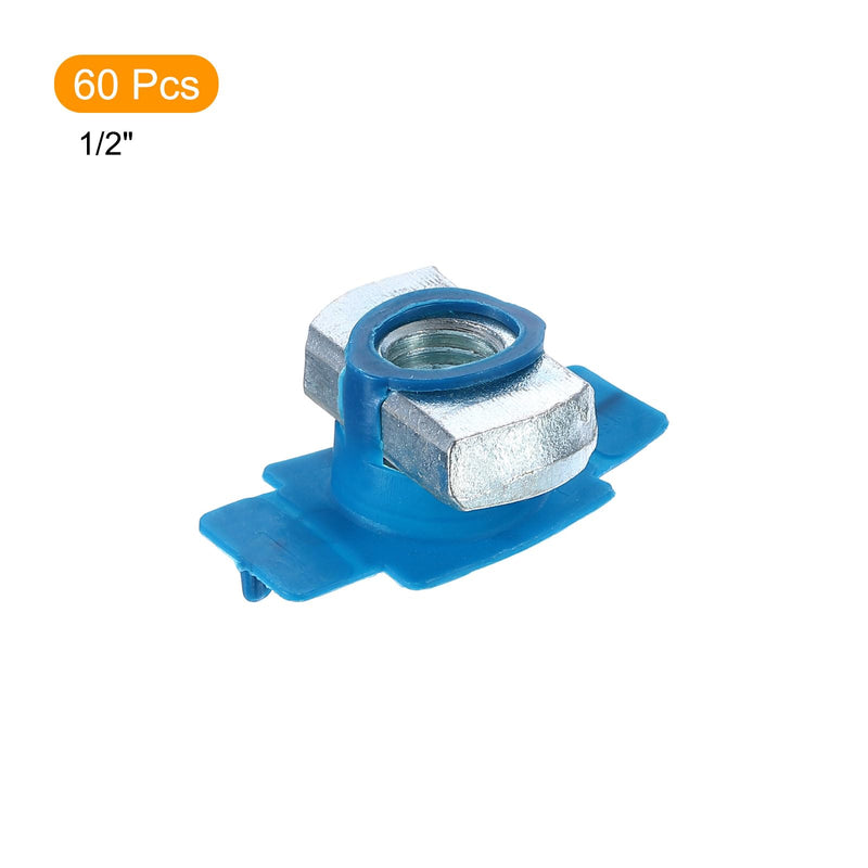 uxcell Nylon Channel Squeeze Nut, 60Pcs 1/2"-13 Carbon Steel Zinc-Plating Long Spring Nuts for Strut Channel Mounts Solar Panel 60