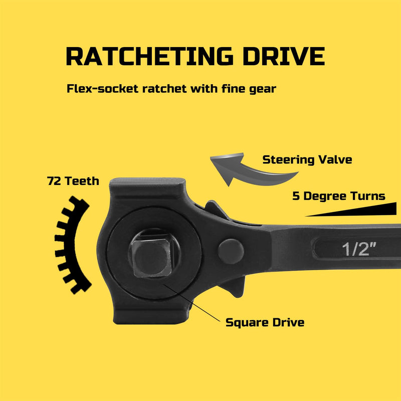 Lichamp Spud Ratchet Wrench with Hammer Head, 3/8" x 1/2" Drive Dual Head Construction Ratcheting Wrench, Podger Scaffold Wrench 12.4-Inch, Black