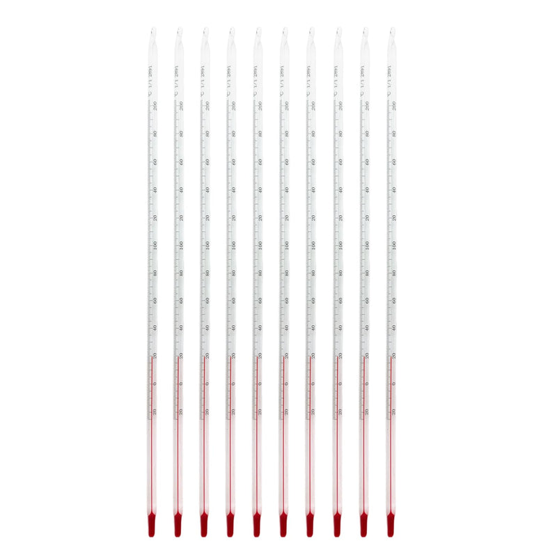 10Pcs Lab Glass Celsius Thermometer -20 to +200℃ Length 300mm Laboratory Red Line Temprature Meter 10