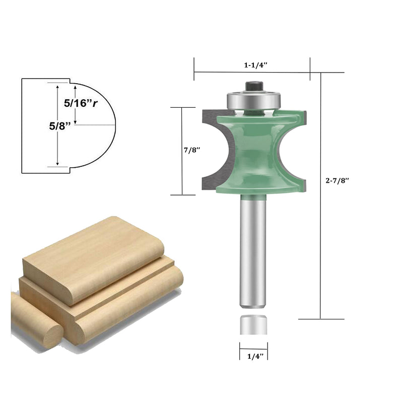 OLETBE 5 PCS Router Bit Set, 1/4-Inch Shank Round Over Panel Cabinet Door Rail and Stile Router Bits, Woodworking Wood Cutter, Wood Carbide Groove Tongue Milling Tool (Green) ST-B2