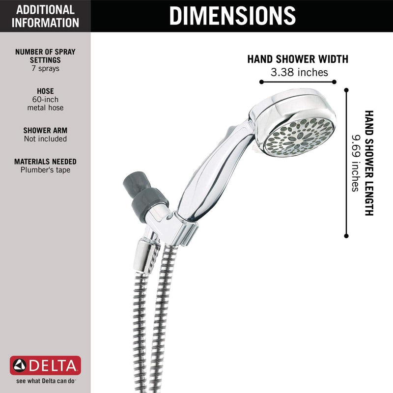 Delta Faucet 7-Spray Touch-Clean Hand Held Shower Head with Hose, Chrome, 75700 3.56 inches x 3.38 inches