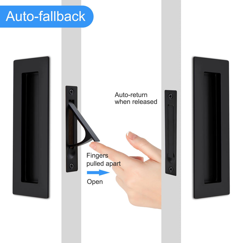 Dontay Pocket Door Pull Handle,304 Stainless Steel,Rectangle Recessed Flush Finger Pulls & Edge Spring Pull,No Lock,Hardware Set for More Than 1-1/8” Thickness Sliding Door(Matte Black,6'') 6 inch ( 150 mm) 1Pack Matte Black
