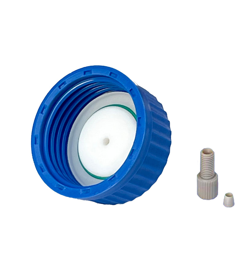 MUHWA Lab Safety 1-Port Cap with 1/4"-28 Thread Inserts Hole and PEEK Fitting, GL45 Filling Cap for 1/8" Inch OD Tubing