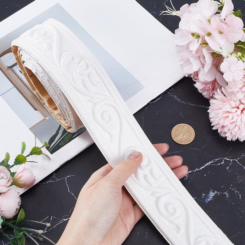 CRASPIRE 88 x 2 inch Crown Molding Peel and Stick 3D Flexible Foam Wall Trim White Self Adhesive Wallpaper Border Sticky Decorative Edging Baseboard Lines for Mirror Border Wall Hotel DIY Decor 3D Crown White 88"L x 2"W