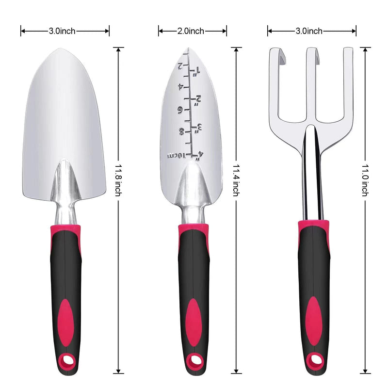 Garden Tool Set, 3 Pieces Aluminum Heavy Gardening Kit Including Hand Shovel, Transplant Shovel and Hand Rake with Soft Rubber Non-Slip Handle, Peoplewholovegardeningenjoy apleasant Experience