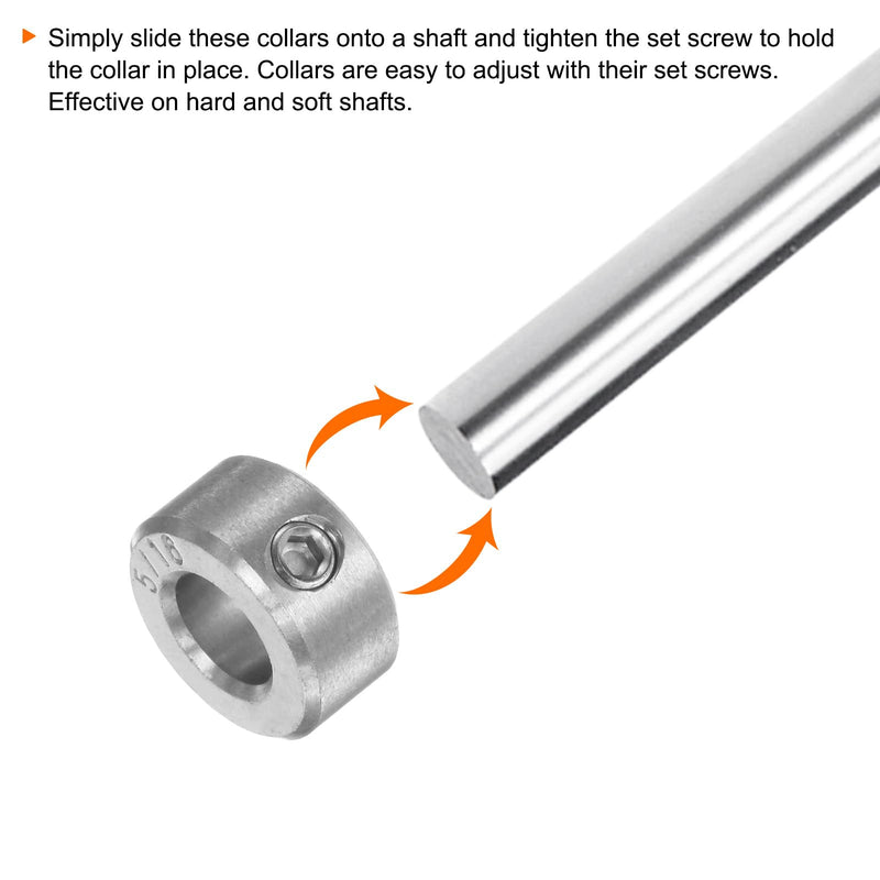 HARFINGTON 4pcs Shaft Collar 5/16" Bore 304 Stainless Steel Set Screw Shaft Collars, 5/8" OD, 5/16" Width, for Wheel Barrow Axle, Gearbox Assemblies, Machine Tools, Industry