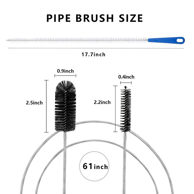 Flexible Extra Long Drain Brush, Drain Unblocker Tools,61 inch Pipe Cleaner Brush and 17.7 inch Sink Unblocker Brush, Double Ended Nylon Brush for Curved Pipes and Slim Holes