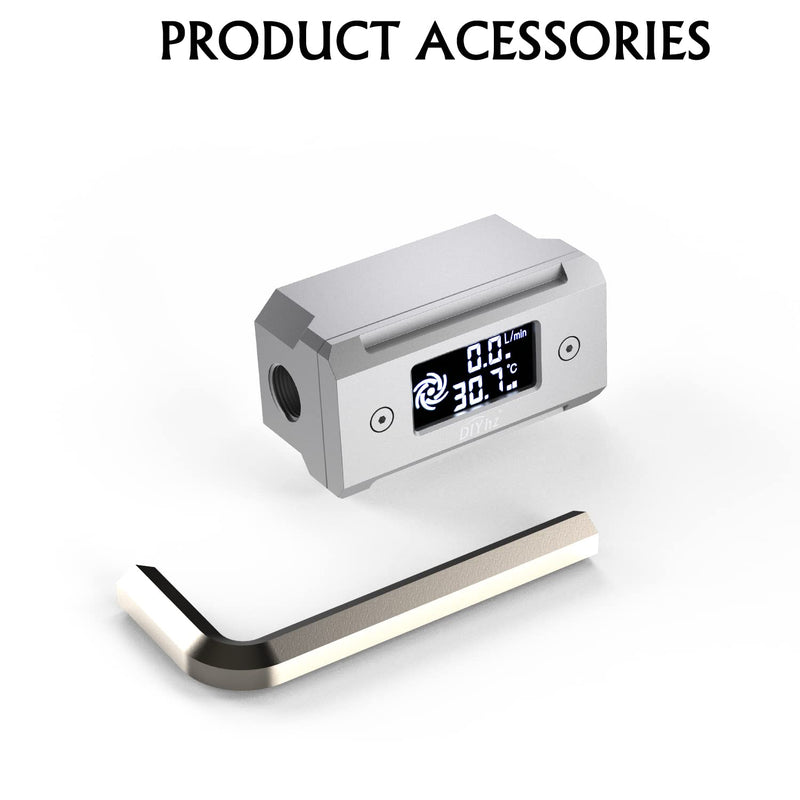 G1/4 Aluminum Alloy Shell LCD displaydigital Display Flow Thermometer Temperature Indicator CPU Temperature Monitor Silver