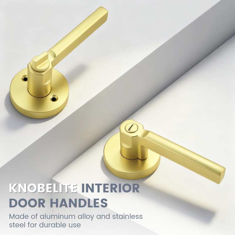 1 Pack Gold Interior Door Handle with Lock,Privacy Door Lever for Bedroom or Bathroom,Keyless Round Door Lock Interior for Left and Right Hand Reversible