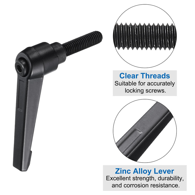 uxcell 4pcs Clamping Lever Adjustable Handle Set Metric M8 x 32mm Male & M8 Female Thread Level Handles Hand Stud Knobs Quick Release Black for Lathe Machinery