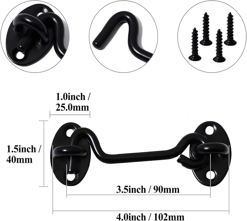 4in Barn Door Latch 30Pack Door Lock Hardware, Sliding Door Lock Eye Hook Latch with Screws, Rust-Resistant Metal Gate Latch 4in Black/30Pack